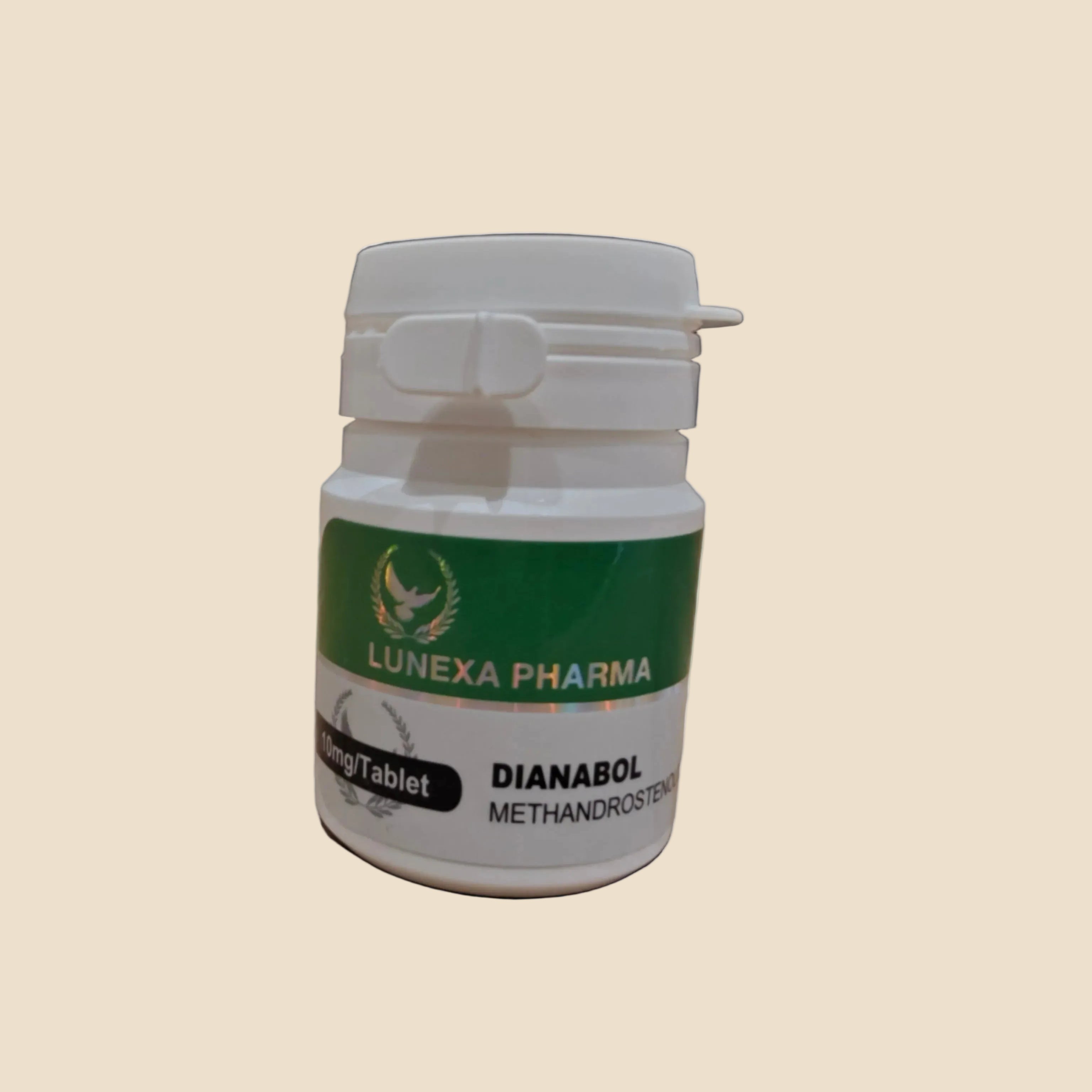 Bottle of Dianabol by Lunexa Pharma on a white background