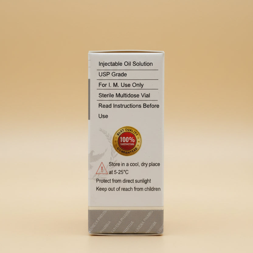Box of Injectable Oil Solution on a wooden surface