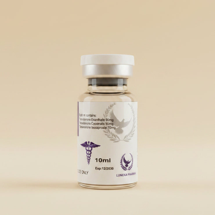 Vial with a label on a wooden surface