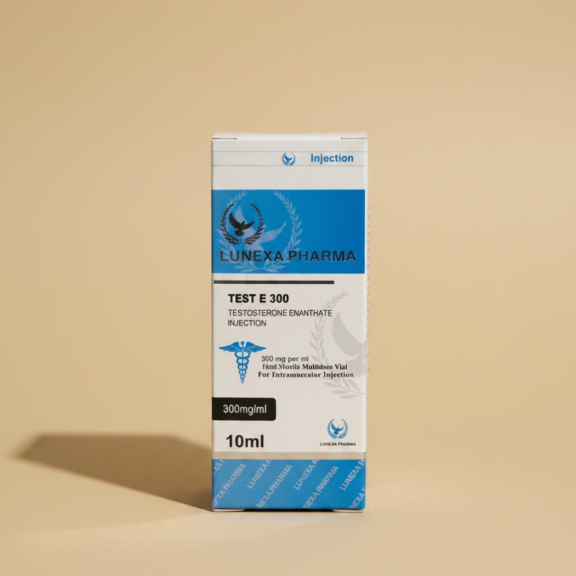 Box of Test E 300 testosterone enanthate injection on a wooden surface