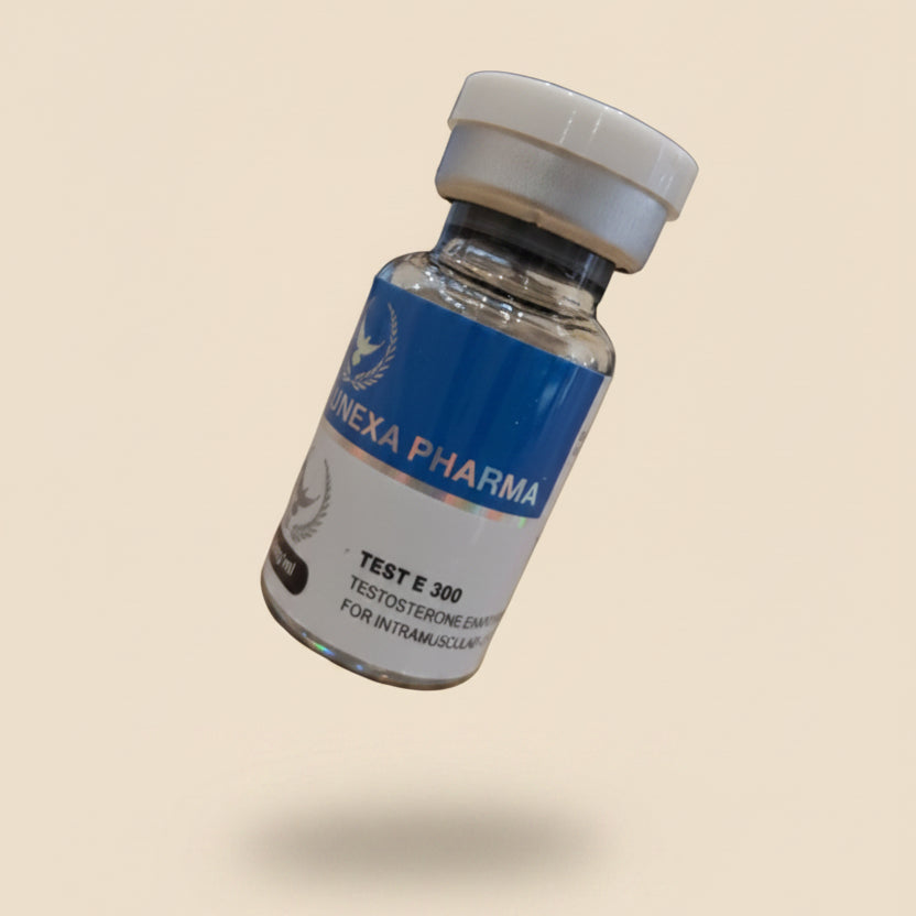 Vial labeled 'Onexa Pharma' on a wooden surface