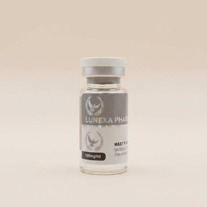 Vial labeled 'Lunexa Pharma' on a wooden surface