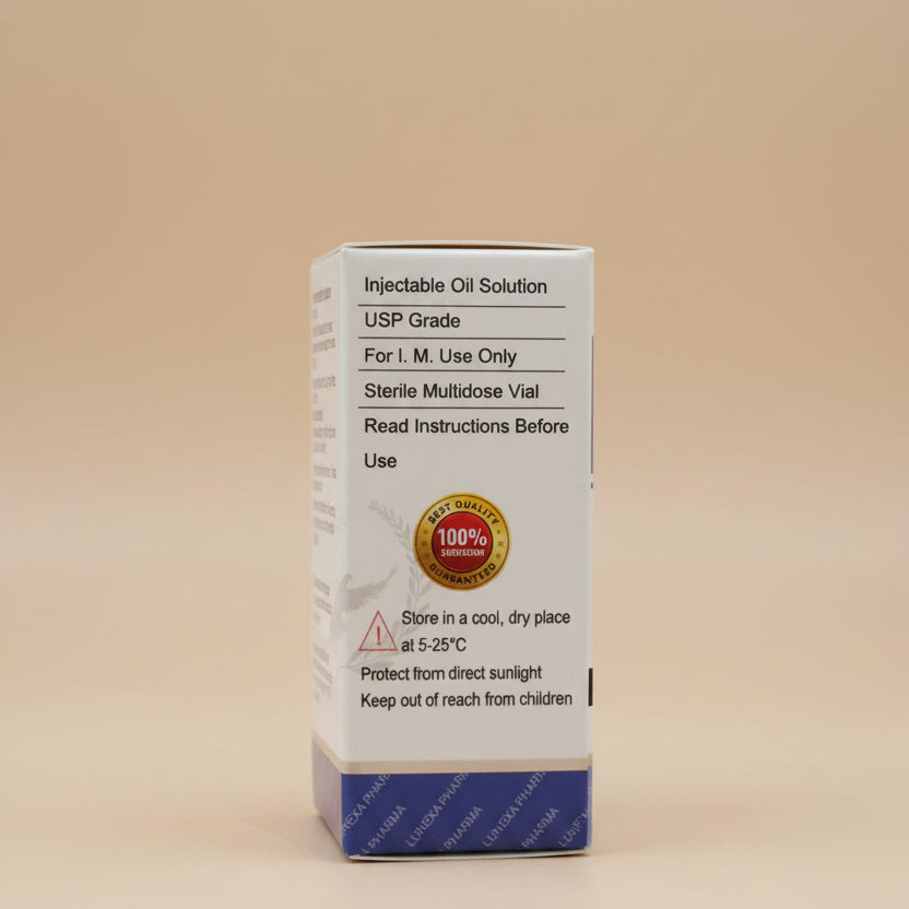 Box of Injectable Oil Solution on a wooden surface