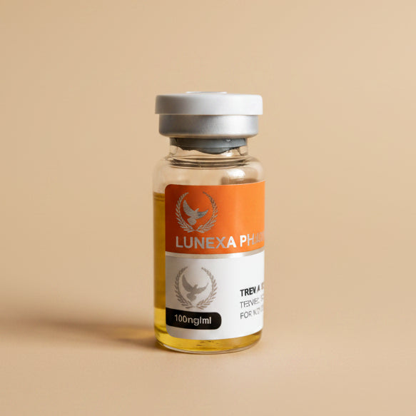 Vial labeled 'Taurine' on a reflective surface with a white background
